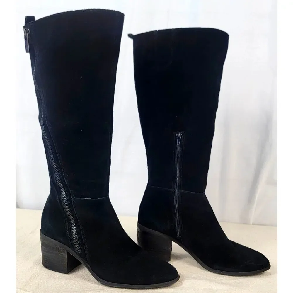 Carlos Santana Ashbury Black Faux Suede Knee High Boho Festival Boots 10